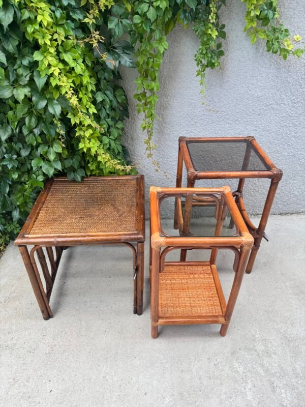 IMG_6967 2 TABLE D'APPOINT ROTIN ET VERRE FUMÉ