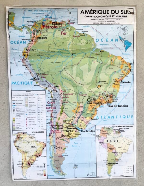 CARTE VINTAGE AMÉRIQUE DU SUD
